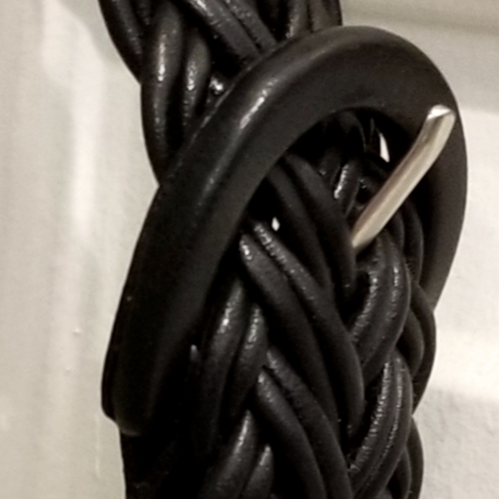 Talbots Black Leather Plaited Belt